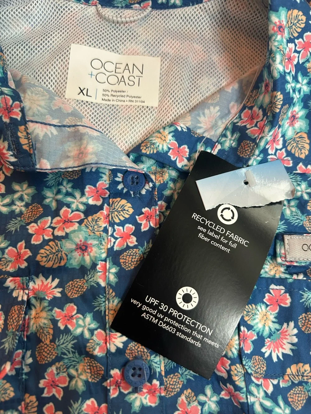 Ocean + Coast Moisture Wicking Quick Dry UFP 30 floral button down size:XL